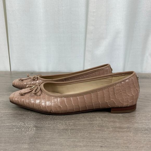 Sam Edelman Taupe Pink Croc Embossed Leather Square Toe Jillie Flats Sz.7.5 - Picture 6 of 15